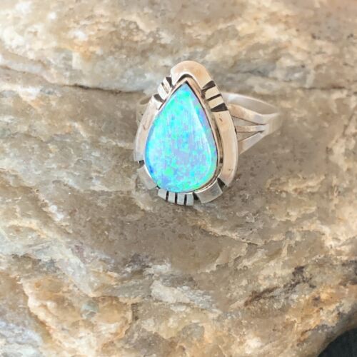 Navajo Blue Opal Inlay Band Ring | Sz 6.5 | Authentic Native American Handmade | 12420