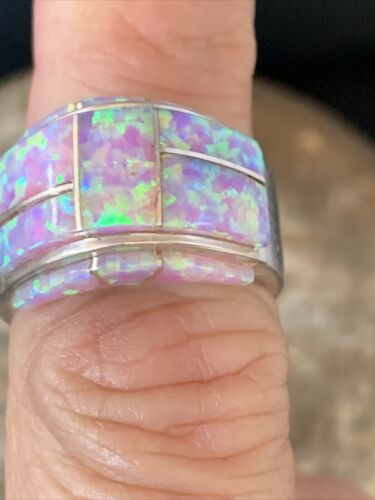 Navajo Pink Opal Inlay Band Ring | Sz 6.5 | Authentic Native American Handmade | 14161