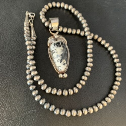 Men's Navajo Pearl White Buffalo Turquoise Sterling Necklace Pendant | 13757