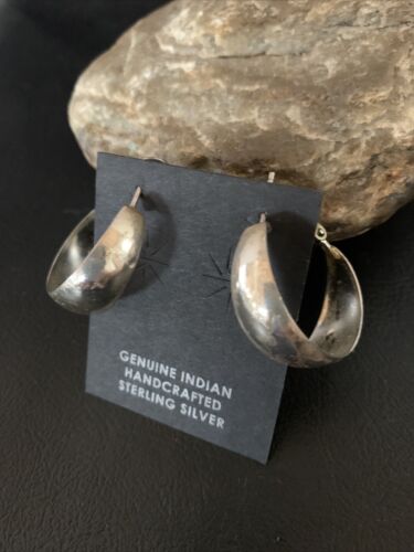 Native American Old Pawn Women's Hoop Stud Earrings | Sterling Silver | 1" | 13009