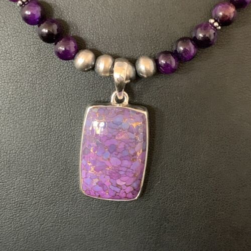 Navajo Pearl Purple Mojave Turquoise Onyx Pendant Necklace | Sterling Silver | Authentic Native American Handmade | 13404