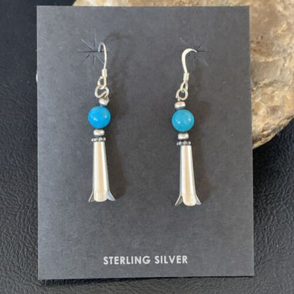 Women's Squash Blossom Dangle Earrings | Sterling Silver Blue Turquoise | 1.25" | 13019