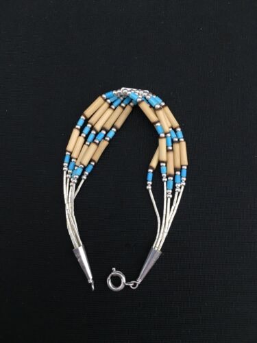 Multi-Color Turquoise Shell Liquid Heishi Bracelet | Sterling Silver | 7" | Authentic Native American Handmade | 13594