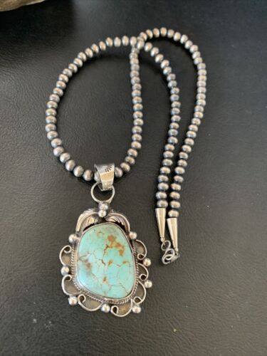 Men's Navajo Blue Dry Creek Turquoise Pendant Necklace | Sterling Silver | 12968