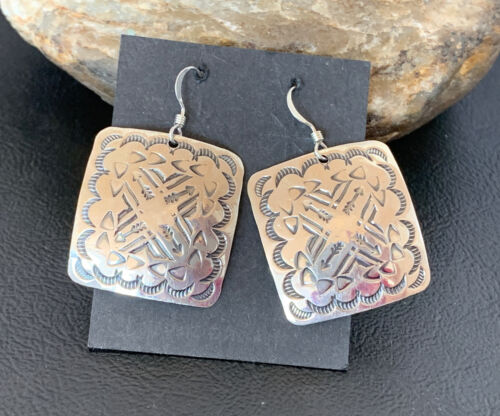 Native American Navajo Dangle Earrings | Sterling Silver Stamped | Handmade | 1659