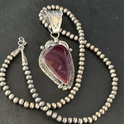 Navajo Purple Spiny Oyster Necklace Pendant for Women | Sterling Silver | Authentic Native American Handmade | 14661