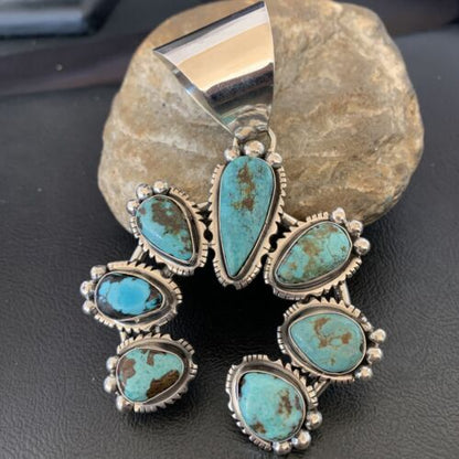 Navajo Southwestern Spiderweb Turquoise Pendant | Authentic Native American Sterling Silver | Naja | 2223