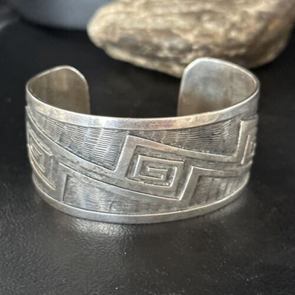 Handmade Sterling Silver Navajo Stamped Cuff Bracelet | Authentic Native American Jewelry | 14590