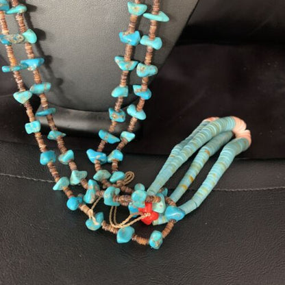 Santo Domingo Shell Blue Turquoise Bead Jacla Pendant Necklace | 30" | Authentic Native American Handmade | 13418