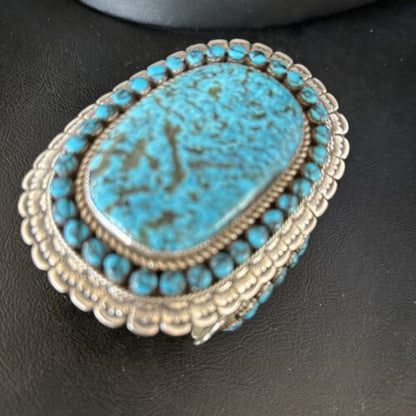 Handmade Native American Blue Kingman Turquoise Cuff Bracelet | Sterling Silver | 14223