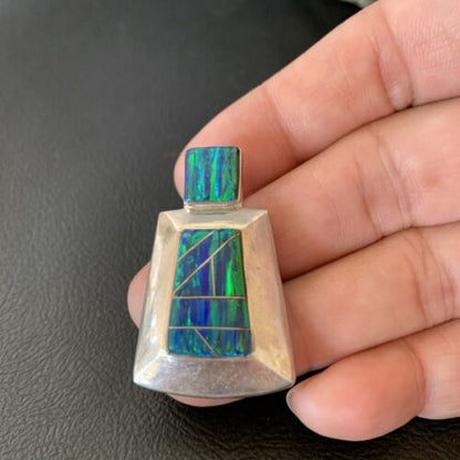 Authentic Native American Navajo Sterling Silver Blue Opal Inlay Pendant | Handmade Jewelry | 13334