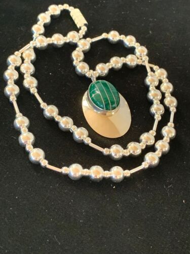 Navajo Green Malachite Pendant Necklace | Sterling Silver | Authentic Native American Handmade | 3179