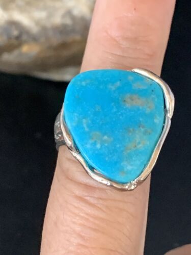 Navajo Blue Kingman Turquoise Ring | Sterling Silver Adjustable Wire | Sz 8 | 13536 - Masha USA