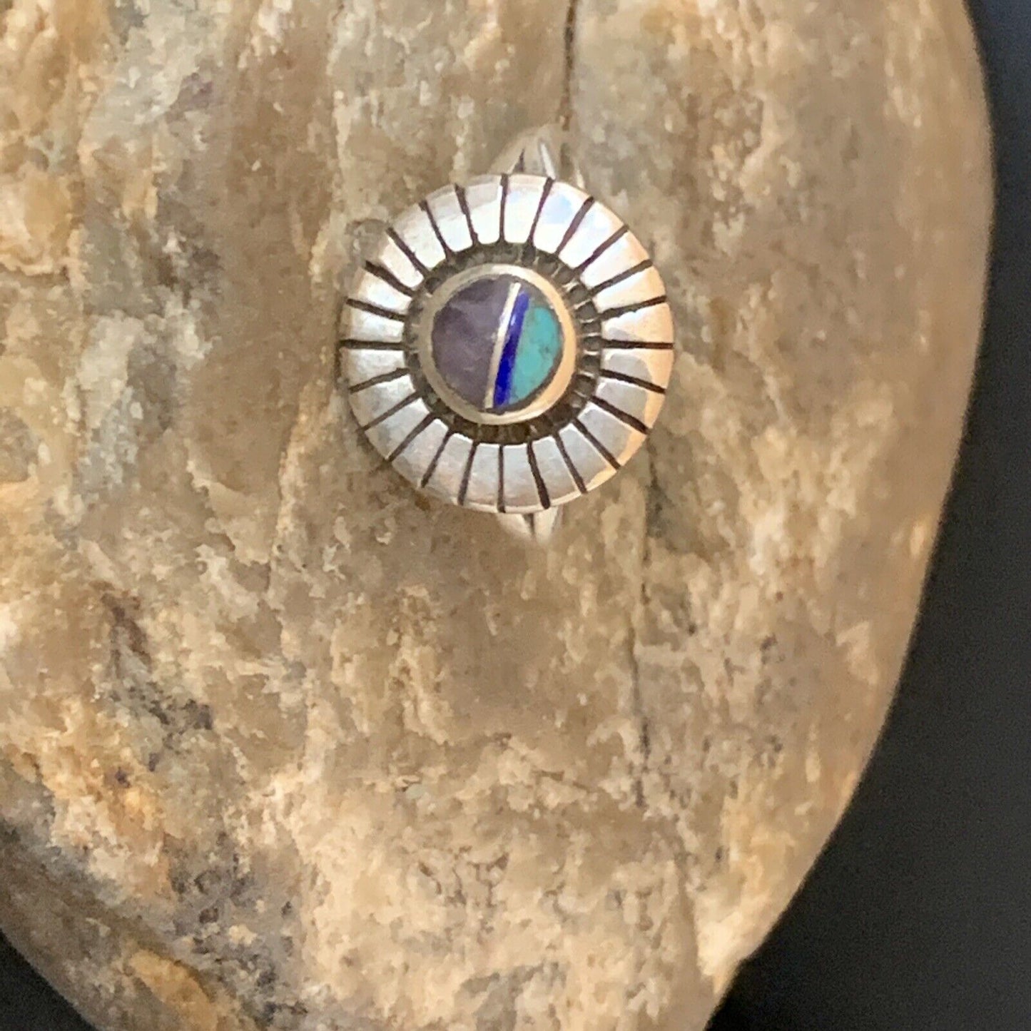 Navajo Blue Turquoise Sugilite Inlay Ring | Sz 6.5 | Sterling Silver | Authentic Native American Handmade | 11191