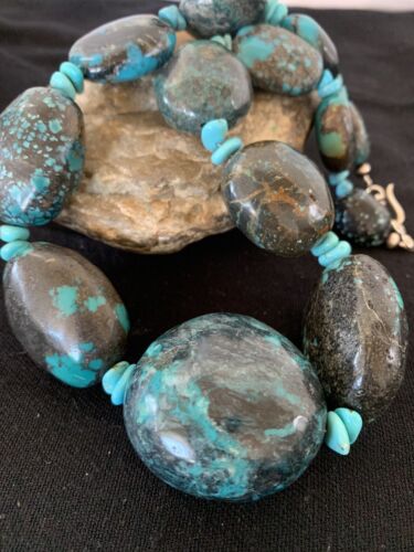 Navajo Graduated Sterling Silver Natural Blue Nugget Turquoise Necklace | Authentic Native American | 19" | 625