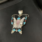 Zuni Butterfly Pendant Necklace | Turquoise Mother of Pearl Onyx Inlay | Sterling Silver | 13684