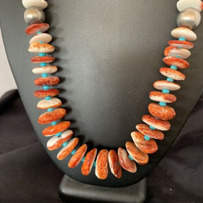 Navajo Spiny Oyster Turquoise Necklace | Sterling Silver | Graduated 22" | Authentic Native American | 10643 - Masha USA