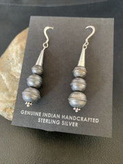 Navajo Pearls Bead Earrings | Sterling Silver Stamped | Authentic Native American Handmade | 13045