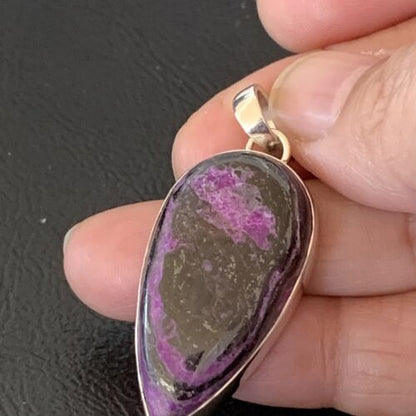 Navajo Purple Sugilite Pendant | Sterling Silver Pearls | 1.50" | Authentic Native American Handmade | 10932