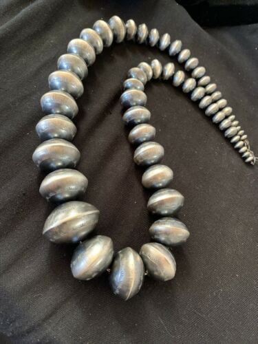 Navajo Handmade Stamped Sterling Silver Graduated Necklace | Native American | 30"| 221