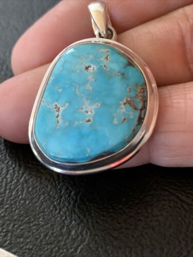 Navajo Blue Bisbee Turquoise Pendant | Sterling Silver | 1.5" | Authentic Native American Handmade | 1623