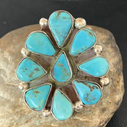 Navajo Blue Turquoise Multi-Stone Cluster Ring | Authentic Native American Sterling Silver | Sz 10 | 02191