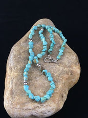 Southwestern Men's Blue Turquoise Nugget Necklace | Sterling Silver | 19" | 10023