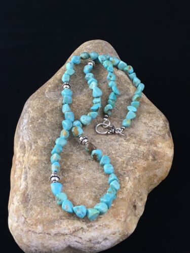 Southwestern Men's Blue Turquoise Nugget Necklace | Sterling Silver | 19" | 10023 - Masha USA