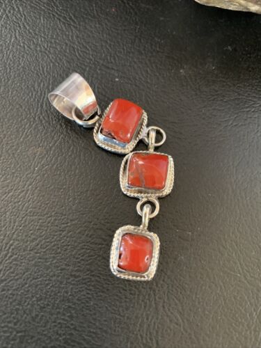 Navajo Red Coral Multi-Stone Pendant Necklace | Authentic Native American Sterling Silver | Multi-Stone | 13242 - Masha USA