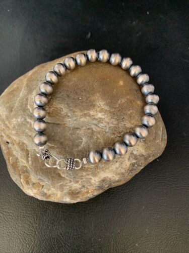 Native American Navajo Pearls Bracelet | 7mm Beads | 7" Sterling Silver | Authentic Handmade | 14180 - Masha USA
