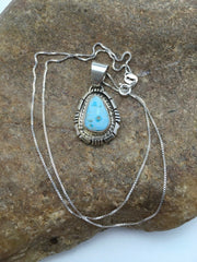 Navajo Dry Creek Turquoise Pendant Necklace | Sterling Silver | Authentic Native American Handmade | 3107