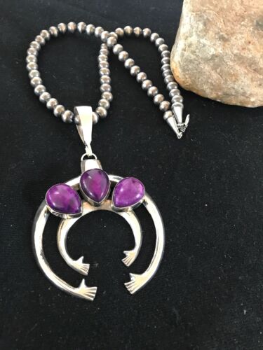 Navajo Pearl Sugilite Naja Necklace Pendant Earring Set | Yazzie | Authentic Native American Sterling Silver | Handmade Set | 3894