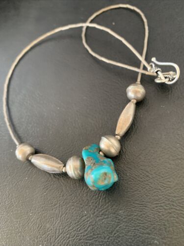 Southwestern Old Pawn Navajo Turquoise Heishi Pendant | Sterling Silver | 16" Chain | 1690