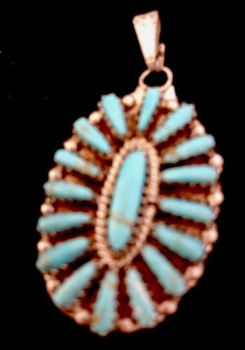 Navajo Sterling Silver Turquoise Cluster Pendant | Signed | 1.5" Multi-Stone | Southwestern | 3198