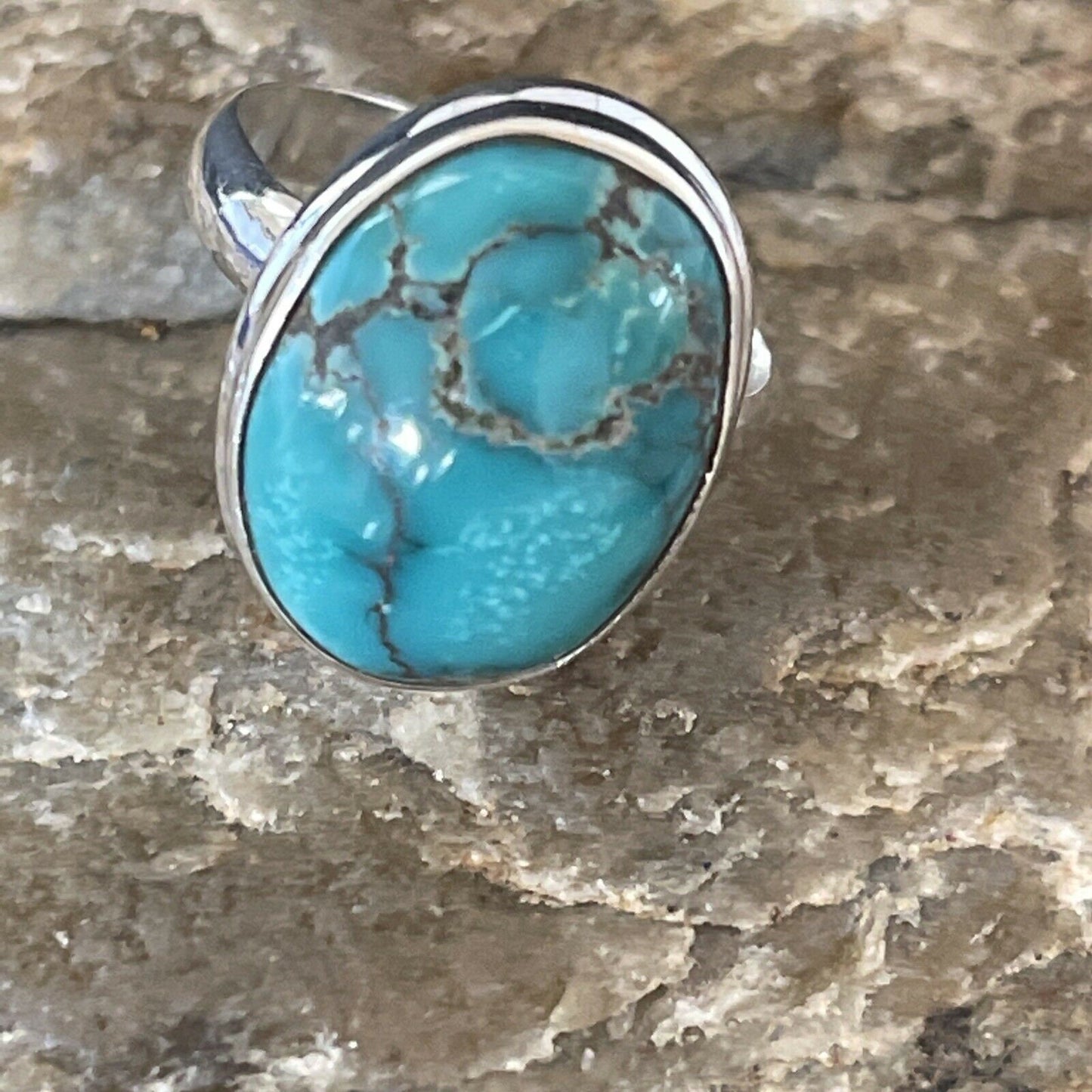 Navajo Spiderweb Blue Turquoise Ring | Sterling Silver | Sz 6.5 | Authentic Native American Handmade | 11444