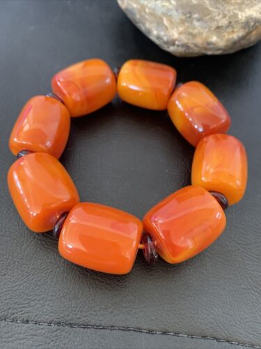 Southwestern Stretch Bracelet Set | Yellow Gold | Red Fossil Amber Stones | Authentic Native American Handmade | 10636
