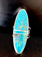 Navajo Turquoise Inlay Ring | Sterling Silver | Sz 6 | Authentic Native American Handmade | 359
