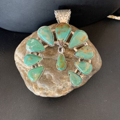 Navajo Green Royston Turquoise Pendant | Authentic Native American Sterling Silver | Naja | 12104 - Masha USA