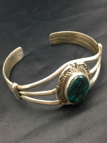 Navajo Spider Web Turquoise Bracelet | Sterling Silver | Authentic Native American Handmade | 5" | 2650