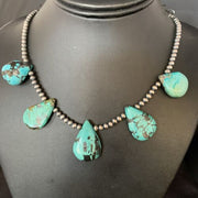 Navajo Teardrop Blue Turquoise Necklace | Sterling Silver Pearls | 20" | Authentic Native American | 13965