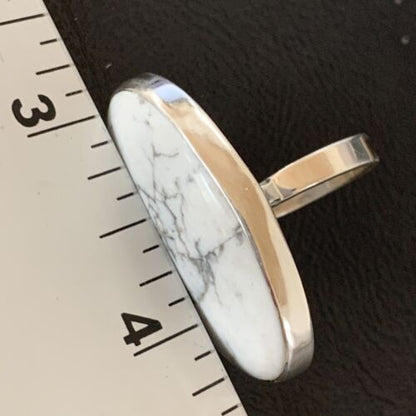Adjustable Women's Navajo White Howlite Ring | Sterling Silver | Sz 8 | 11723