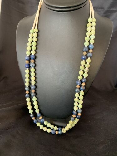 Southwestern Santo Domingo Necklace | 2 Strand Shell Serpentine Denim Lapis | 11997