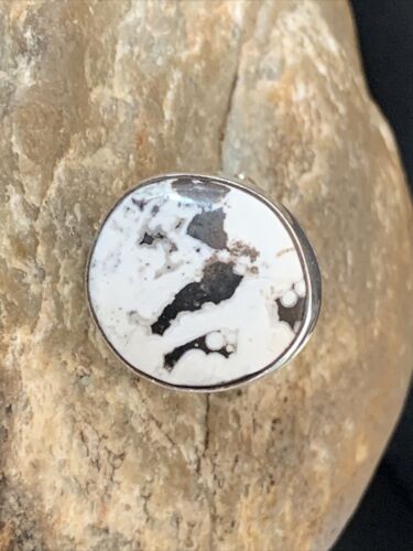 Navajo White Buffalo Turquoise Ring | Sterling Silver | Sz 7 | Authentic Native American Handmade | 01821