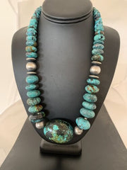 Navajo Pearl Graduated Sterling Silver Natural Blue Turquoise Necklace | Authentic Native American | 22" | 00706