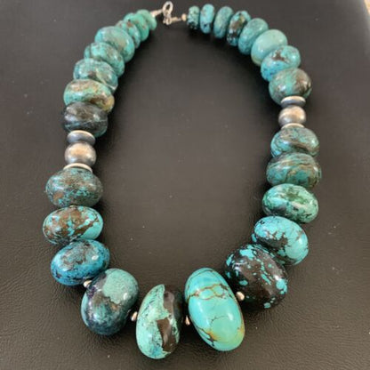 Authentic Native American Navajo Pearls Graduated Necklace | Sterling Silver & Turquoise | 20" | 1923