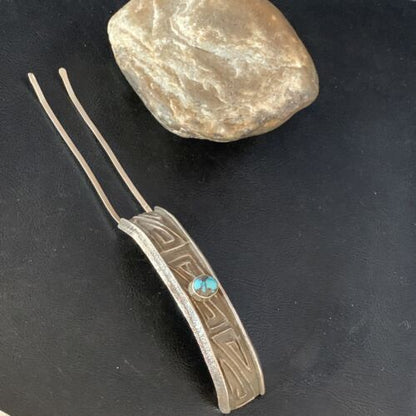 Navajo Blue Turquoise Hair Barrette | Sterling Silver | 4" | Authentic Native American Handmade | 13731 - Masha USA