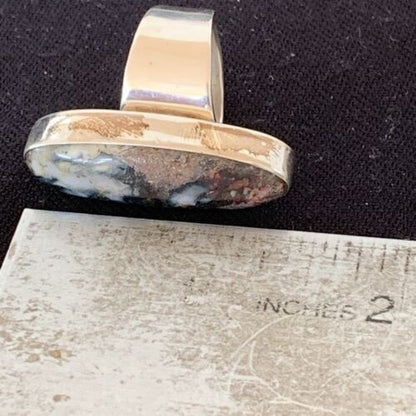 Navajo Men's White Black Cinnabrite Ring | Sterling Silver | Sz 8.5 | Authentic Native American Handmade | 01552