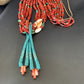 Southwestern Santo Domingo Red Coral Green Turquoise 5-Strand Jacla Necklace | 38" | Native American Handmade | 12052