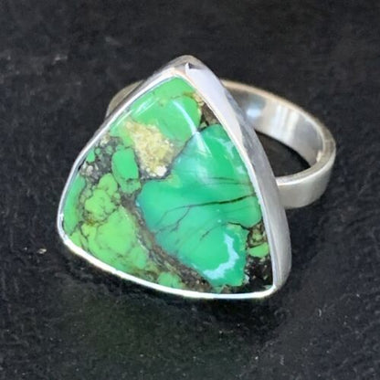 Navajo Green Mojave Turquoise Ring | Sterling Silver | Sz 8 | Authentic Native American Handmade | 14038