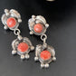 Native American Handmade Navajo Red Spiny Oyster Dangle Earrings | Sterling Silver | 2064